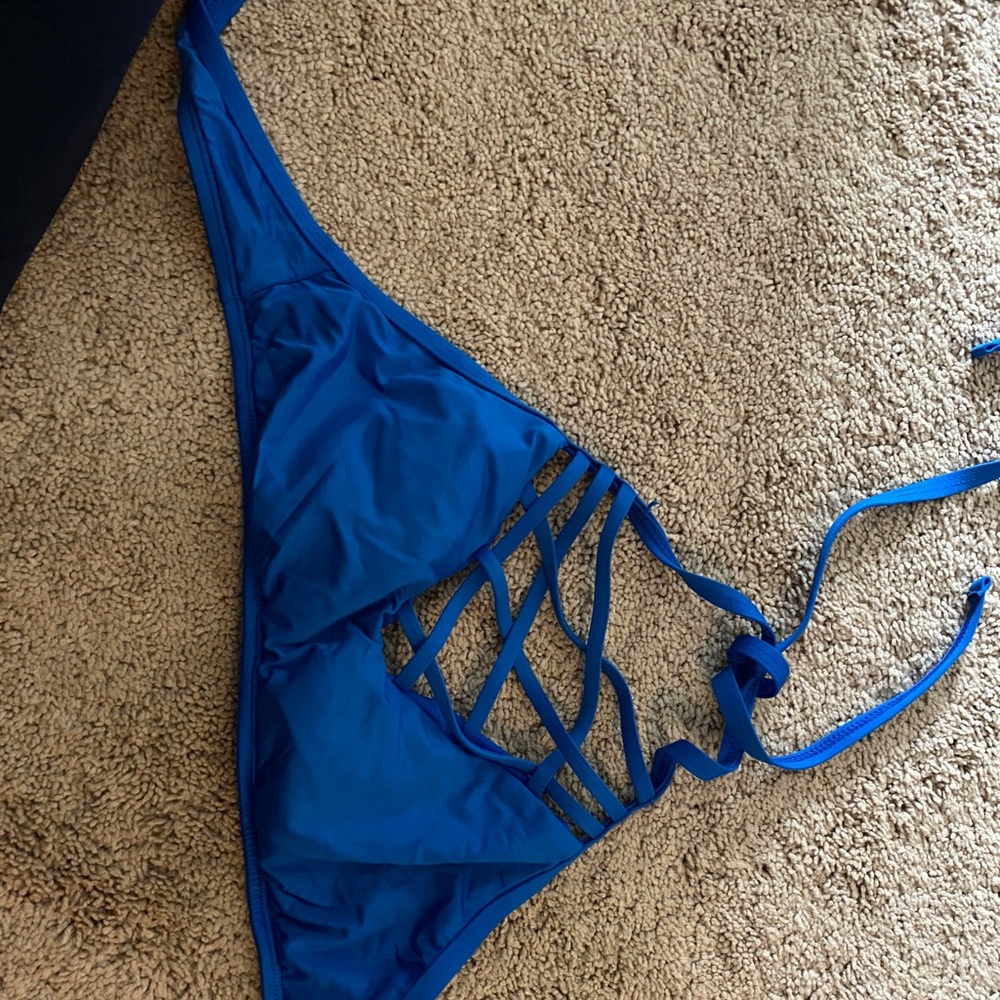 Blue Crossed Bikini Top